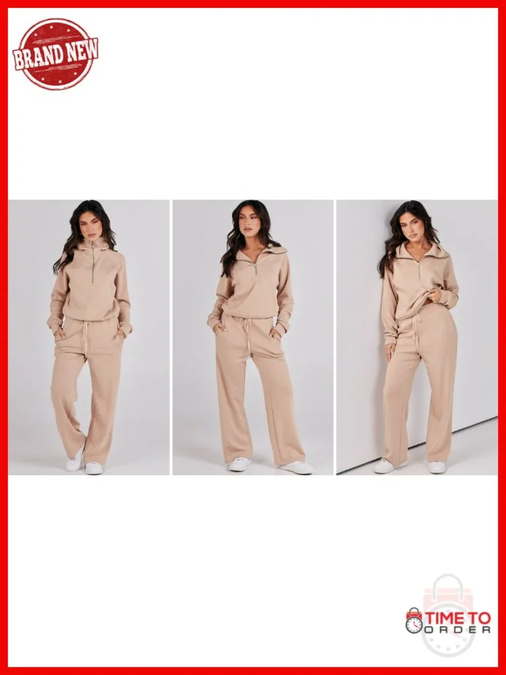 2 Piece Lounge Set Half Zip Sweatshirt Wide Leg Pants Matching Tracksuit